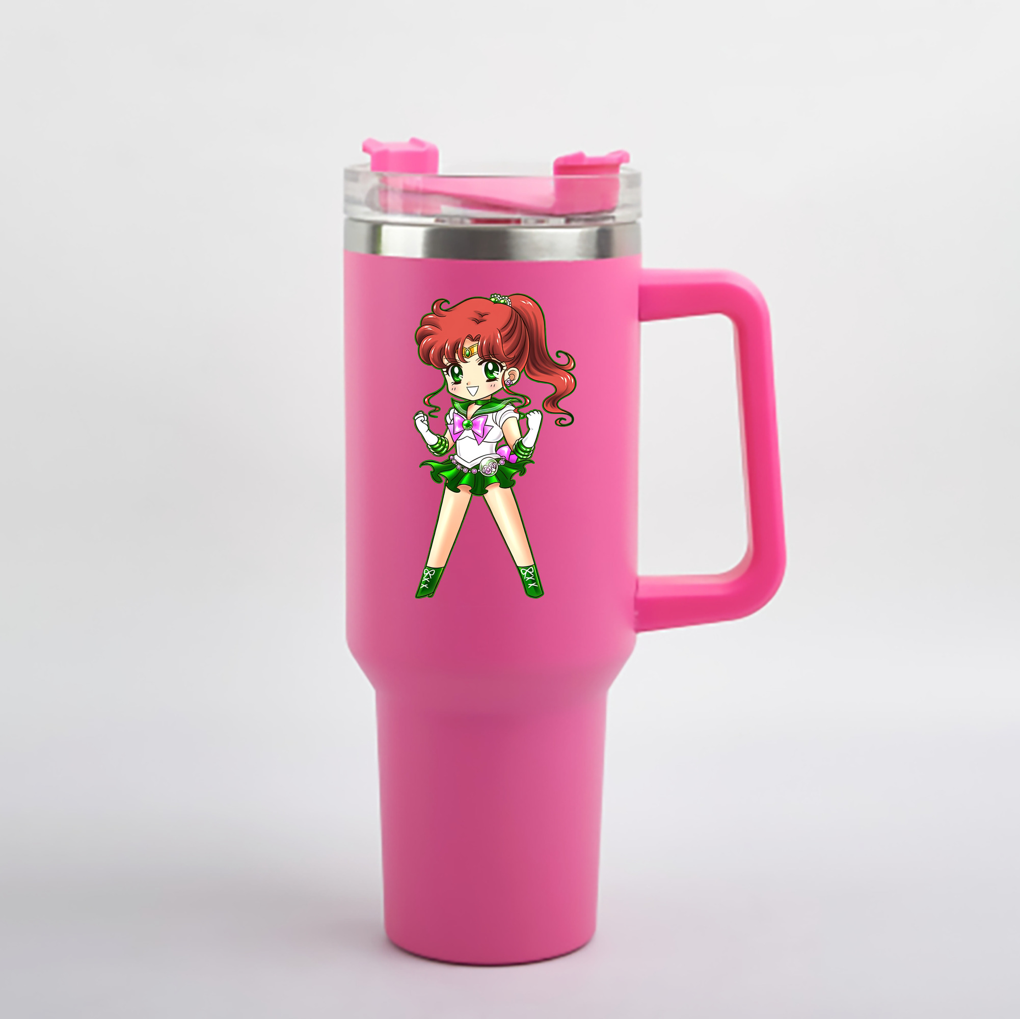 （画像用） 美少女戦士セーラームーン 木野 まこと きの まこと Sailor Moon Kino Makoto （セーラージュピター；Sailor Jupiter） 1200mL車用タンブラー - クリスタルステッカー（プラスチックストロー付き）